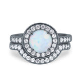 Two Piece Halo Ring Band Bridal Set Round Simulated Cubic Zirconia 925 Sterling Silver