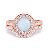 Two Piece Halo Ring Band Bridal Set Round Simulated Cubic Zirconia 925 Sterling Silver
