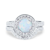 Two Piece Halo Ring Band Bridal Set Round Simulated Cubic Zirconia 925 Sterling Silver