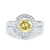 Two Piece Halo Ring Band Bridal Set Round Simulated Cubic Zirconia 925 Sterling Silver