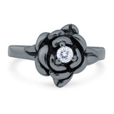 Rose Flower Ring Round Shape Simulated Cubic Zirconia 925 Sterling Silver