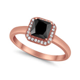 Halo Engagement Ring Simulated Cubic Zirconia 925 Sterling Silver