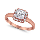 Halo Engagement Ring Simulated Cubic Zirconia 925 Sterling Silver