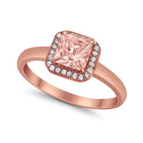 Halo Engagement Ring Simulated Cubic Zirconia 925 Sterling Silver