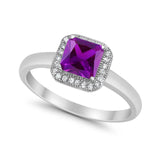 Halo Engagement Ring Simulated Cubic Zirconia 925 Sterling Silver