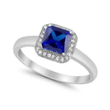 Halo Engagement Ring Simulated Cubic Zirconia 925 Sterling Silver