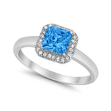 Halo Engagement Ring Simulated Cubic Zirconia 925 Sterling Silver