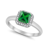 Halo Engagement Ring Simulated Cubic Zirconia 925 Sterling Silver