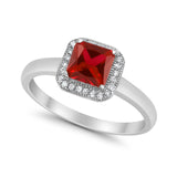 Halo Engagement Ring Simulated Cubic Zirconia 925 Sterling Silver
