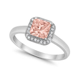 Halo Engagement Ring Simulated Cubic Zirconia 925 Sterling Silver