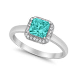 Halo Engagement Ring Simulated Cubic Zirconia 925 Sterling Silver