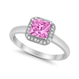 Halo Engagement Ring Simulated Cubic Zirconia 925 Sterling Silver