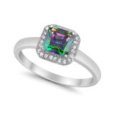 Halo Engagement Ring Simulated Cubic Zirconia 925 Sterling Silver