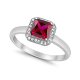 Halo Engagement Ring Simulated Cubic Zirconia 925 Sterling Silver