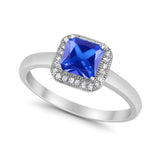 Halo Engagement Ring Simulated Cubic Zirconia 925 Sterling Silver