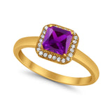 Halo Engagement Ring Simulated Cubic Zirconia 925 Sterling Silver