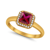 Halo Engagement Ring Simulated Cubic Zirconia 925 Sterling Silver