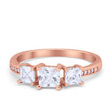 Three Stone Engagement Ring Simulated Cubic Zirconia 925 Sterling Silver