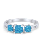 Three Stone Engagement Ring Simulated Cubic Zirconia 925 Sterling Silver