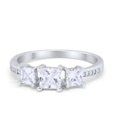 Three Stone Engagement Ring Simulated Cubic Zirconia 925 Sterling Silver