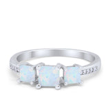 Three Stone Engagement Ring Simulated Cubic Zirconia 925 Sterling Silver