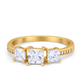 Three Stone Engagement Ring Simulated Cubic Zirconia 925 Sterling Silver
