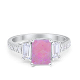 Emerald Cut Engagement Ring Round Simulated Cubic Zirconia 925 Sterling Silver