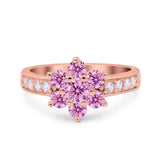 Flower Solitaire Wedding Engagement Ring Simulated Cubic Zirconia 925 Sterling Silver