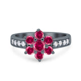 Flower Solitaire Wedding Engagement Ring Simulated Cubic Zirconia 925 Sterling Silver