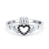 Heart Claddagh Art Deco Wedding Ring Simulated Cubic Zirconia 925 Sterling Silver