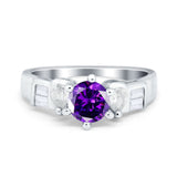 Round Wedding Ring Pear & Baguette Simulated Cubic Zirconia 925 Sterling Silver