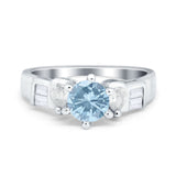 Round Wedding Ring Pear & Baguette Simulated Cubic Zirconia 925 Sterling Silver