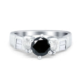 Round Wedding Ring Pear & Baguette Simulated Cubic Zirconia 925 Sterling Silver