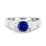 Round Wedding Ring Pear & Baguette Simulated Cubic Zirconia 925 Sterling Silver