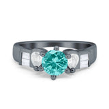 Round Wedding Ring Pear & Baguette Simulated Cubic Zirconia 925 Sterling Silver