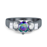 Round Wedding Ring Pear & Baguette Simulated Cubic Zirconia 925 Sterling Silver