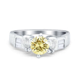 Round Wedding Ring Pear & Baguette Simulated Cubic Zirconia 925 Sterling Silver