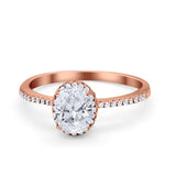 Halo Fashion Ring Oval Simulated Cubic Zirconia Accent 925 Sterling Silver