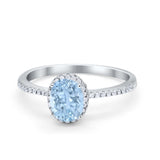 Halo Fashion Ring Oval Simulated Cubic Zirconia Accent 925 Sterling Silver