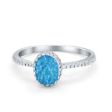 Halo Fashion Ring Oval Simulated Cubic Zirconia Accent 925 Sterling Silver