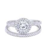 Halo Vintage Style Wedding Ring Piece Simulated Cubic Zirconia 925 Sterling Silver