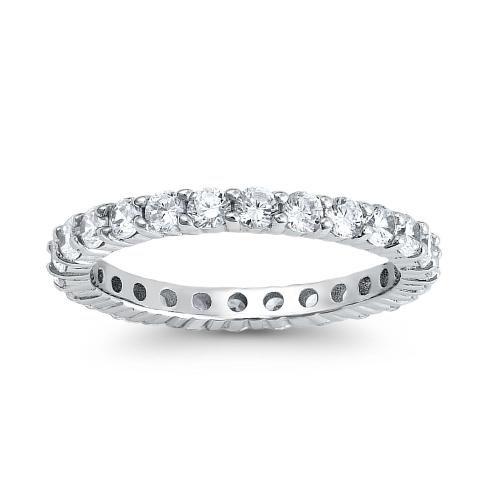 Stackable Full Eternity Wedding Simulated Band Ring Round CZ 925 Sterling Silver