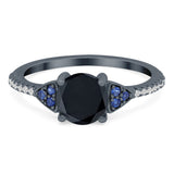 Art Deco Wedding Engagement Bridal Ring Round Simulated Blue Sapphire Cubic Zirconia 925 Sterling Silver