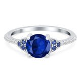 Art Deco Wedding Engagement Bridal Ring Round Simulated Blue Sapphire Cubic Zirconia 925 Sterling Silver