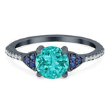 Art Deco Wedding Engagement Bridal Ring Round Simulated Blue Sapphire Cubic Zirconia 925 Sterling Silver