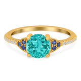Art Deco Wedding Engagement Bridal Ring Round Simulated Blue Sapphire Cubic Zirconia 925 Sterling Silver