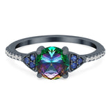 Art Deco Wedding Engagement Bridal Ring Round Simulated Blue Sapphire Cubic Zirconia 925 Sterling Silver