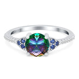 Art Deco Wedding Engagement Bridal Ring Round Simulated Blue Sapphire Cubic Zirconia 925 Sterling Silver