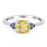 Art Deco Wedding Engagement Bridal Ring Round Simulated Blue Sapphire Cubic Zirconia 925 Sterling Silver