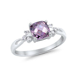 Wedding Ring Cushion Cut Simulated Purple Amethyst Round CZ 925 Sterling Silver RC105849